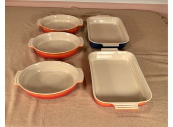 5 Le Creuset Stoneware Casserole Pans Oval And Rectangular