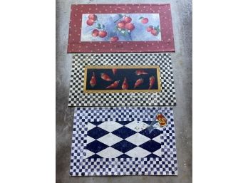 Lot Of 3 Hand Painted Floor Mat Canvas’ Signed T. Lipman