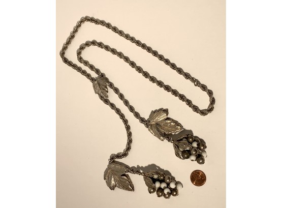 Large Handmade Vintage Silver Necklace With Clusters Of Fruit ( FREE SHIPPING )