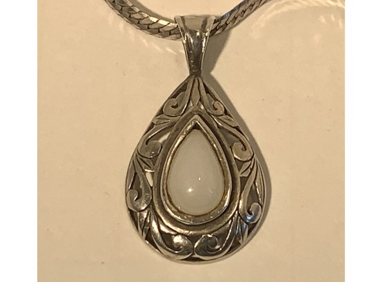 Signed GeLaine Sterling Necklace & Moonstone Teardrop  ( FREE SHIPPING )