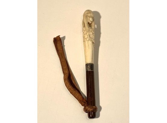 Antique Chinese Carved Monkey Ivory Riding Crop Handle Artist Signed (FREE SHIPPING)