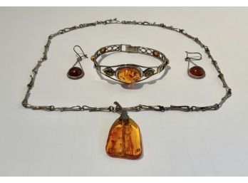 4 Piece Lot Sterling & Vintage Amber Jewelry  ( FREE SHIPPING)