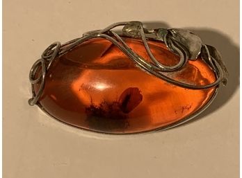 Antique Art Nouveau Amber & Sterling Brooch Hallmarked ( FREE SHIPPING )