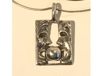 Mid Century Modern Sterling Adam & Eve Pendent & Necklace ISRAEL. ( FREE SHIPPING )