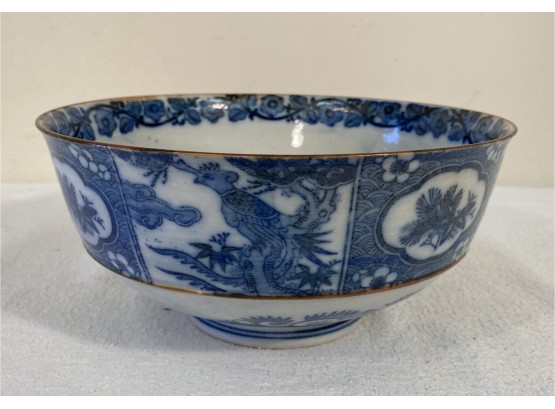 Antique Japanese Porcelain Bowl Blue White Decoration Dragon Phoenix