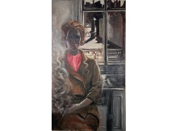 Oil On Canvas African American Woman With Red Scarf  Rockport Artist James Mellow