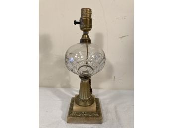 Antique Sandwich Glass Whale Oil Lamp Marble Brass