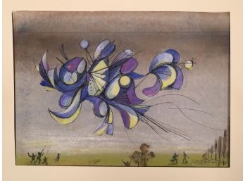 Original George Ratkai Love Letters To Helen Abstract Surrealism Watercolor On Paper Framed Dated 1978