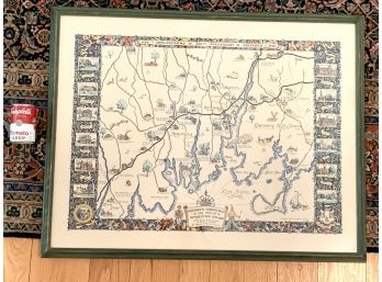 1940 Roger Selchow Greenwich Connecticut Colored Lithograph Map