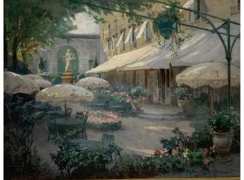 Albert Pennoyer 'Spanish Courtyard Scene' Crayon And Pastel Painting On Paper