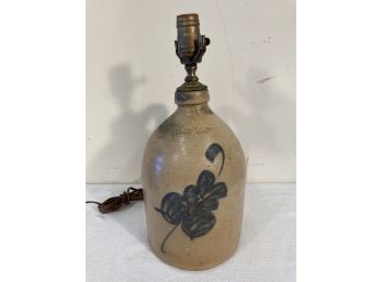 Stamped S.L. Pewtress New Haven Connecticut Decorated Stoneware Jug Lamp (B)