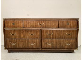 Campaign Style Drexel Accolade Pecan 7 Drawer Long Dresser