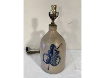 Stamped S.L. Pewtress New Haven Connecticut Decorated Stoneware Jug Lamp (A)