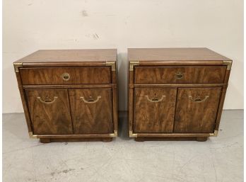 Campaign Style Drexel Accolade Pecan Matching Nightstands MCM