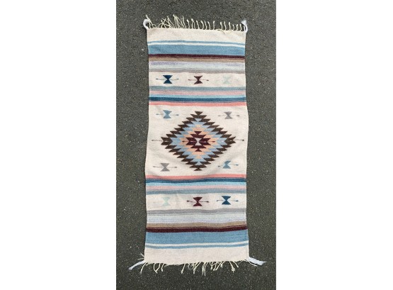Vintage 54 X 23  Flat Weave Navajo Pattern Wool  Rug