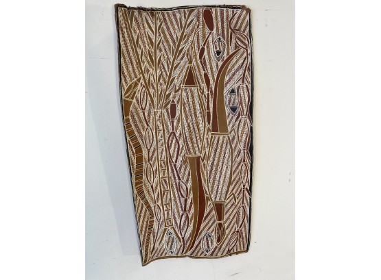 Vintage Australian Aboriginal Painting On Bark Wood By Jack Gahanabui
