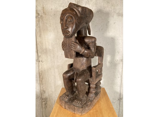 Large Baule Seated Male Figure With Beard Ivory Coast African Tribal Art