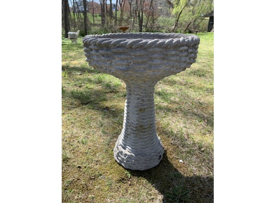 Older Cast Concrete Basketweave Birdbath