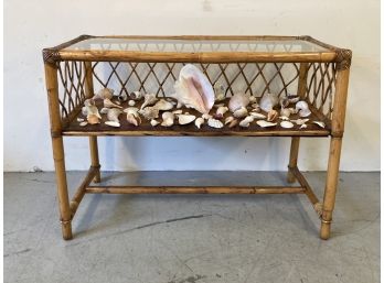 Mid-Century Bamboo And Rattan Glass Top Display Table