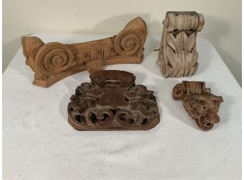 4 Antique Architectural Hand Carved Elements