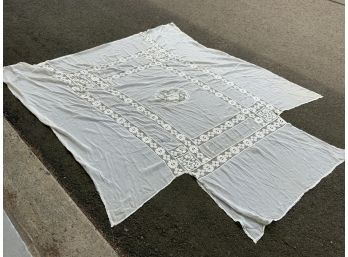 Antique Linen Crocheted Bed Cover With Cherub