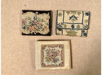 Trio Of Interesting Vintage Pettipoint And Needlepoint Ladies Wallets