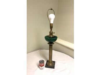 Vintage Emerald Green Glass Pedestal Table Lamp Marble Base