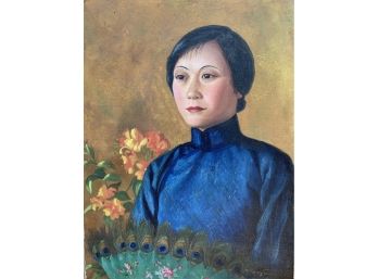 Vintage Oil Painting Asian Women SIgned P M H Pitkin