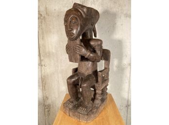 Large Baule Seated Male Figure With Beard Ivory Coast African Tribal Art