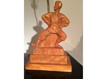 Rare Mid Century Signed HEIFETZ Carved Wood Lamp