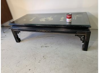 Vintage Chinese Chippendale Black Lacquered Coffee Table
