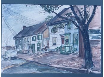 Vintage Watercolor On Paper Pennsylvania  Street Scene
