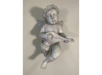 Large Antique Hand Carved Putti /cherub Playing Instrument