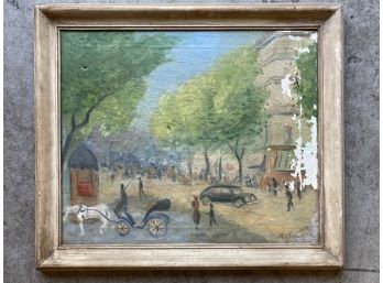 Vintage Oil On Canvas Paris City Scene Signed Roland (as-is)