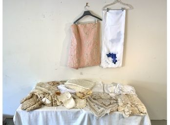 Lot Of Antique Tablecloths And Assorted Parts & Materials