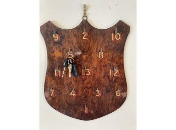Vintage Oak Hanging Key Organizer Crest Shape