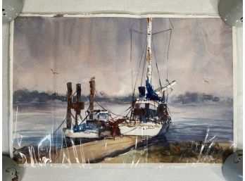 Maureen Wilkinson Watercolor Dockside Scene