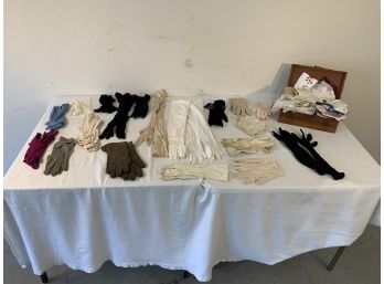 Lot Of Antique Ladies Gloves And Handkerchiefs