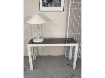 Mid-Century White Painted Console Table With Smokey Glass Top