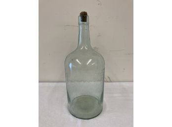 Antique Molded Glass Bottle Aqua Color 14 Inch