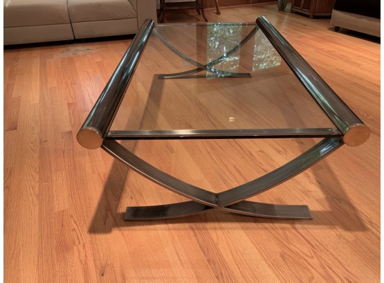 Pace Mid-Century Modernist Chrome & Glass Coffee Table.