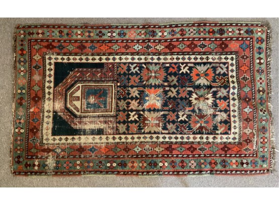 36 X 59  Antique Handmade Persian Geometric Prayer Rug / Carpet
