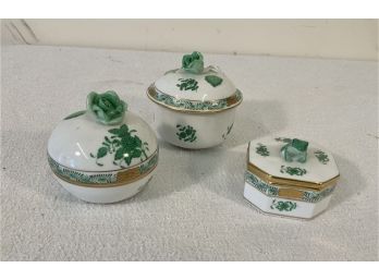3  Assorted  Pieces Of Vintage HEREND Porcelain Covered Boxes Chinese Bouquet