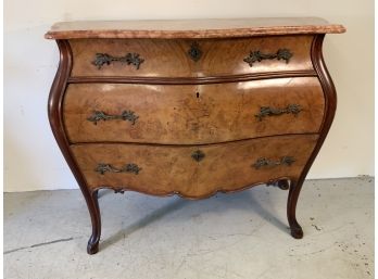 Great Quality Semi Antique 3 Drawer French Bombe Chest With Fancy Marble Top