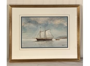 Vintage Ships Sailboat Watercolor Signed E. Johnson A.S.M.A.