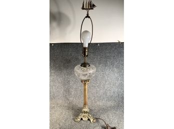 Antique Cut Glass & Bronze Table Lamp