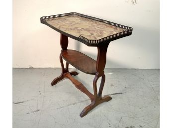 Vintage French Marble Top Side Table With Brass Gallery And Trim