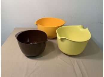 3 Mid Century Colorful Plastic Mixing Bowls