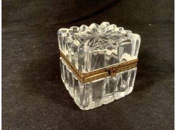 Heavy Baccarat Crystal Box With Brass Clasp Unsigned
