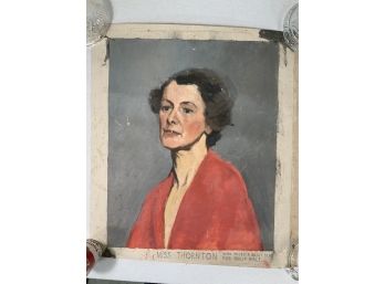 1950s Vintage Oil On Canvas Portrait Of  Miss Thornton